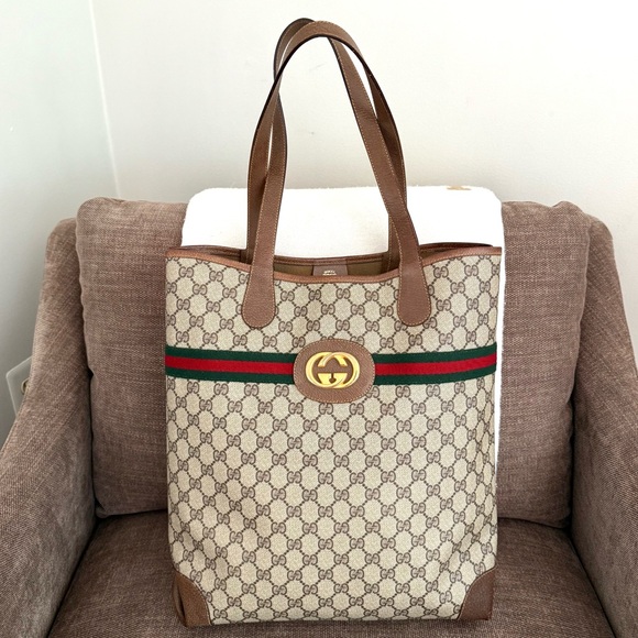 Gucci Handbags - Authentic Gucci brown monogram coated canvas large tote bag leather trims